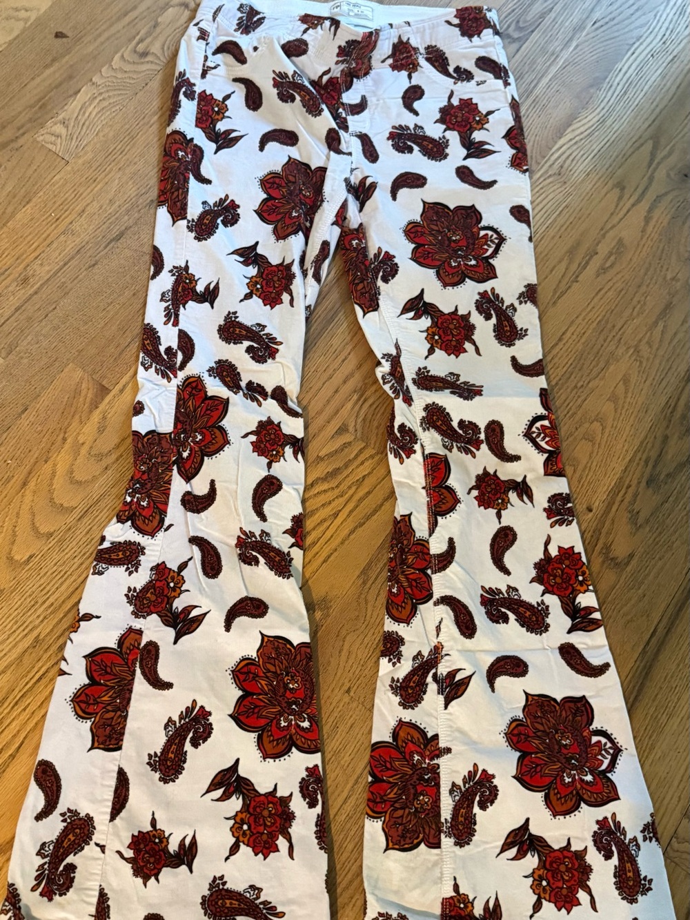 Free People White Pants with Red & Orange Floral Print